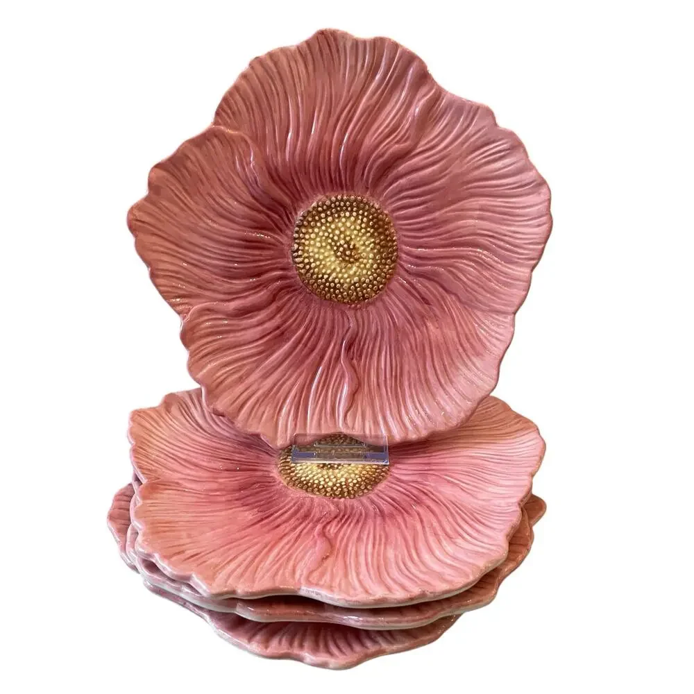 Maxcera Pink Floral Ceramic Dinner Plates 10in Set of 4 Spring New